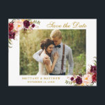 Convite de casamento em aquarela floral burgundy d<br><div class="desc">Cartão postal de convite de casamento em aquarela floral burgundy marsala dourado</div>