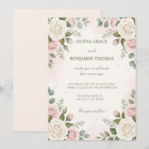 Convite de Casamento em Aquarela Rosa Bege