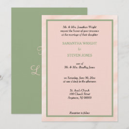 Convite de Casamento em Aquarela Rosa Bege e Verde
