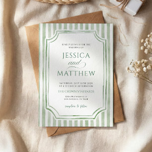 Convite de Casamento em Aquarela Verde Sage Listra