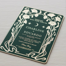 Convite de Casamento em Art Nouveau Verde Floresta