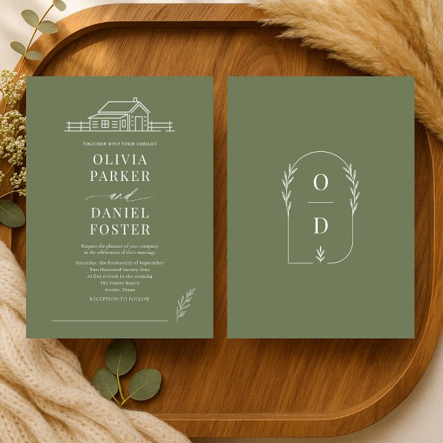 Convite de Casamento em Arte Linear Rancho Rústico (Criador carregado)