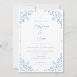 Convite de casamento em azul com filigrana estilo 