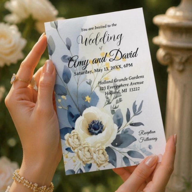 Convite de Casamento em Azul Desbotado e Creme (Criador carregado)