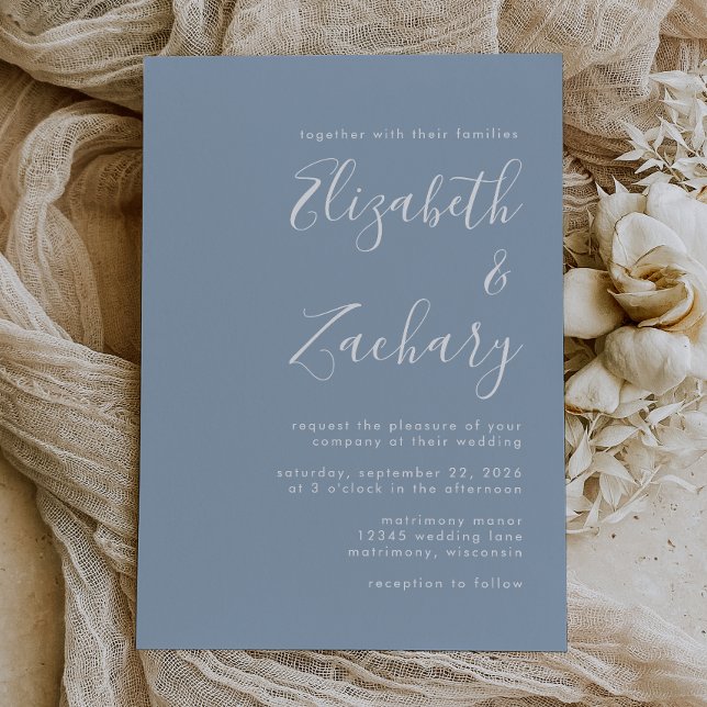 Convite de Casamento em Azul Empoeirado com Letra  (The perfect choice for a dusty blue themed wedding.)
