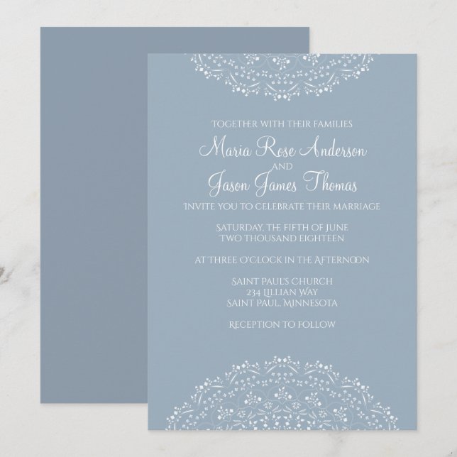 Convite de Casamento em Azul Empoeirado com Mandal (Frente/Verso)