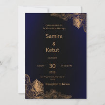 Convite de Casamento em Azul Marinho e Dourado com