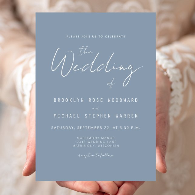 Convite de Casamento em Azul Poeira Minimal Modern (Criador carregado)
