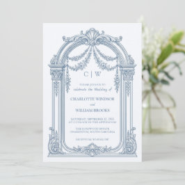 Convite de Casamento em Azul Poeirento com Arco Ba