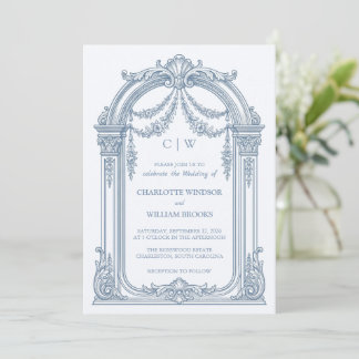 Convite de Casamento em Azul Poeirento com Arco Ba