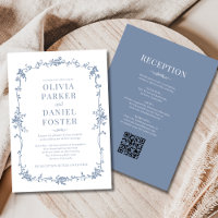 Convite de Casamento em Azul Poeirento Tudo em Um