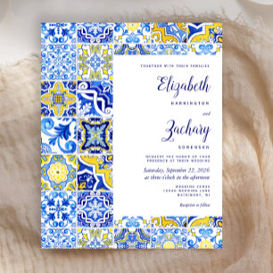 Convite de Casamento em Azulejo Azul Amarelo Portu