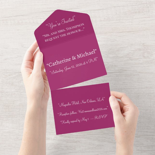 Convite de Casamento em Bloco de Cor Magenta – Mod (Aba destacável)