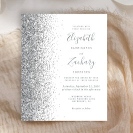 Convite de Casamento em Branco com Brilho Prata Or