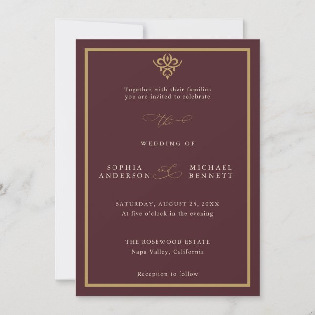 Convite de Casamento em Burgundy Old Money (Frente)
