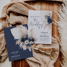 Convite de Casamento em Cartão Azul Marinho Boêmio