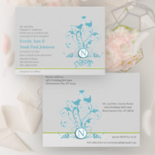 Convite de Casamento em Cartão Postal Aqua Azul Pá