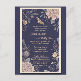 Convite de Casamento em Cartão Postal Moth, Rose &