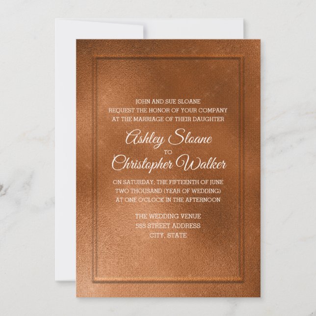 Convite de Casamento em Cobre e Creme Elegante (Frente)