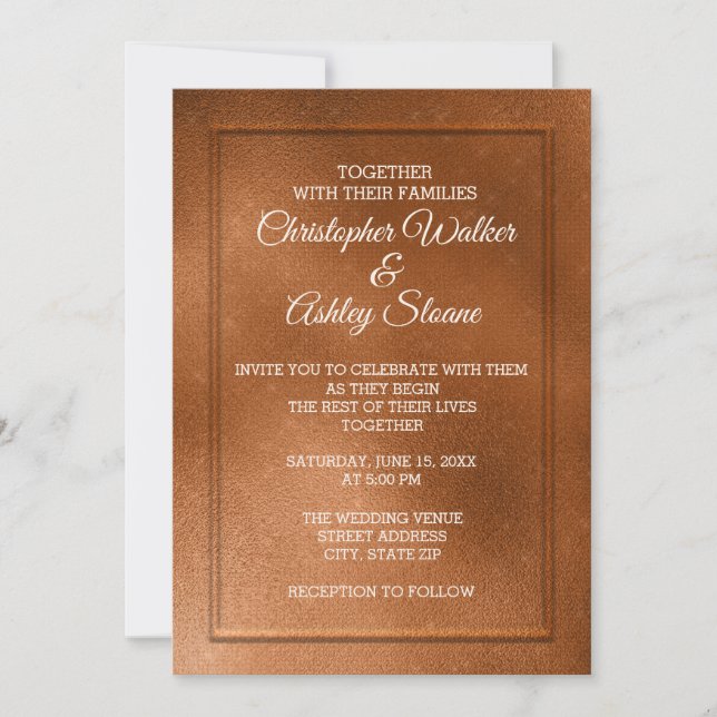 Convite de Casamento em Cobre e Creme Elegante (Frente)