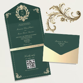 Convite de Casamento em Código QR Barroco Dourado