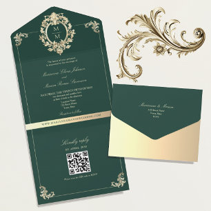 Convite de Casamento em Código QR Barroco Dourado