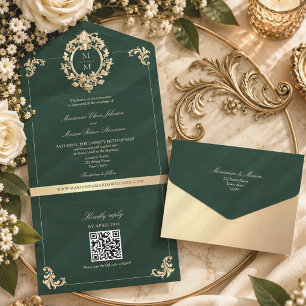 Convite de Casamento em Código QR Barroco Dourado