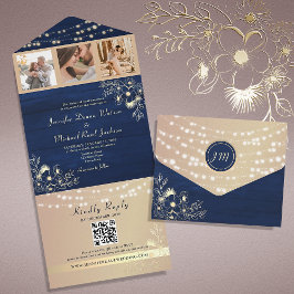 Convite de Casamento em Código QR Navy Rústico