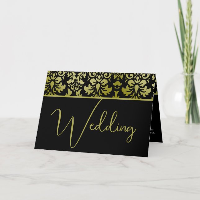 Convite de Casamento em Damasco Amarelo e Preto (Frente)