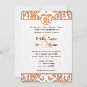 Convite de Casamento em Damasco Coral e Marrom Vin