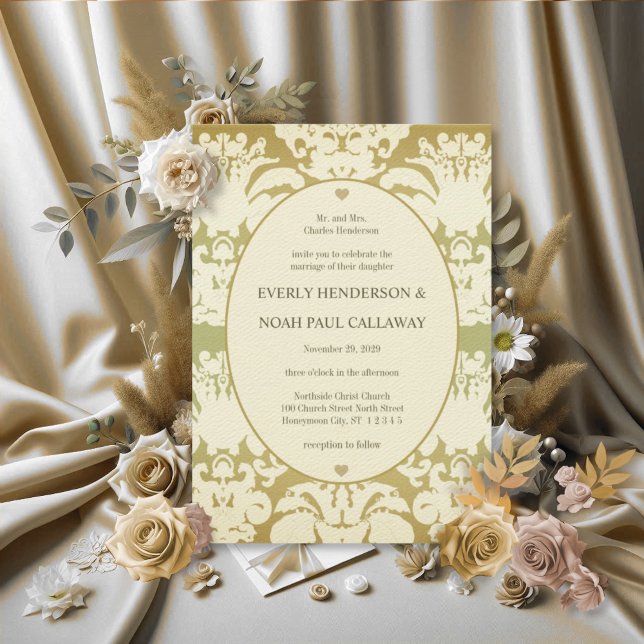 Convite de Casamento em Damasco Verde Lima (Criador carregado)