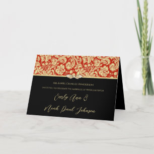 Convite de Casamento em Damasco Vermelho e Preto