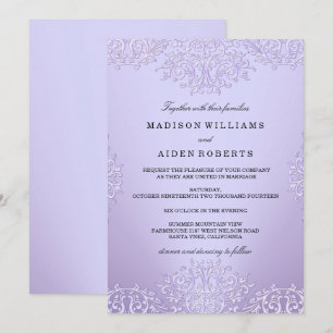 Convite de Casamento em Damasco Vintage Roxo