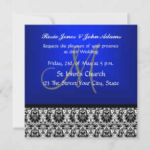 Convite de Casamento em Damask Azul Real