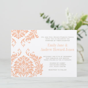 Convite de Casamento em Damask com Coral e Cogumel