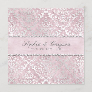Convite de Casamento em Damask Glimmer Rosa Bebê
