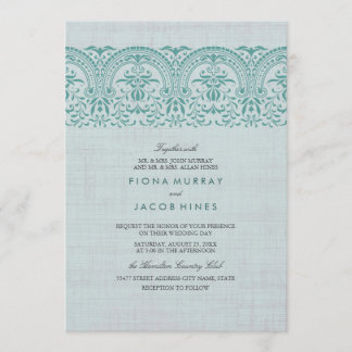 Convite de Casamento em Damask Vintage Azul Turque