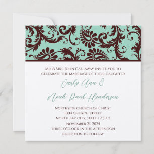 Convite de Casamento em Damasko Marrom Chocolate P