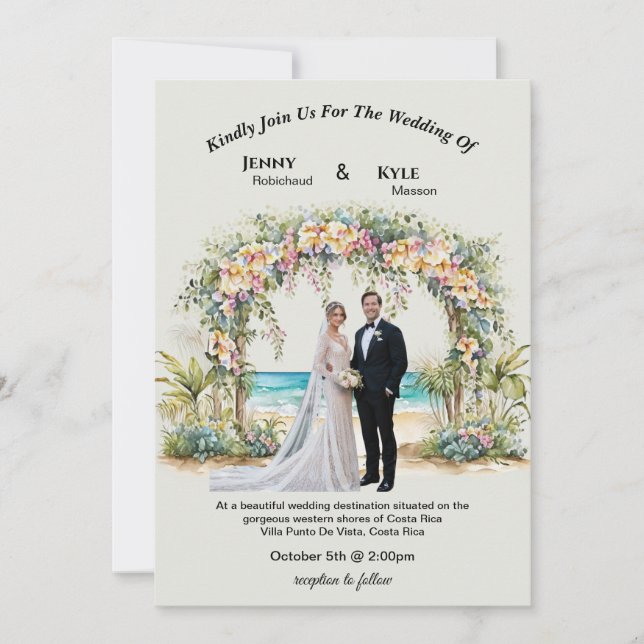 Convite de Casamento em Destino de Praia Tropical (Frente)