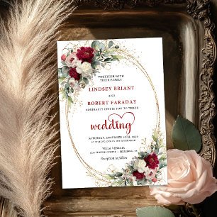 Convite de Casamento em Dourado Boho Chic Borgonha