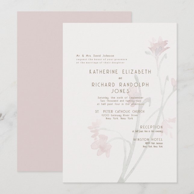 Convite de Casamento em Dourado com Texto Rosa Des (Frente/Verso)