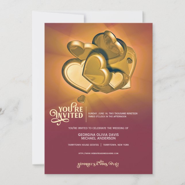 Convite de Casamento em Dourado Radiante (Frente)