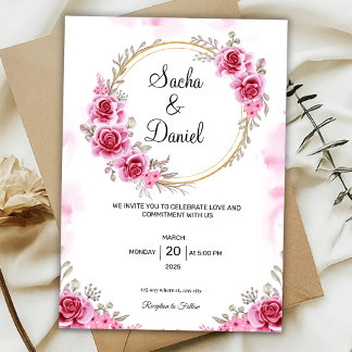 Convite de Casamento em Dourado Rosa