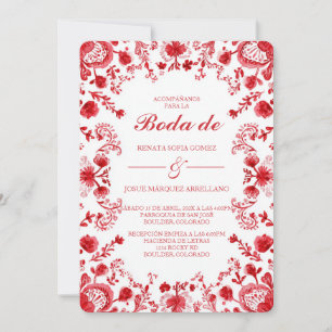 Convite de Casamento em Espanhol Talavera Vermelha