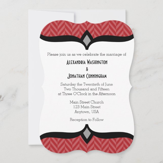 Convite de Casamento em Espinha de Peixe Vermelho  (Frente)