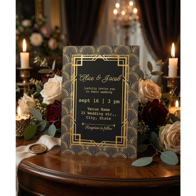 Convite de Casamento em Estilo Bordado Art Déco (Criador carregado)