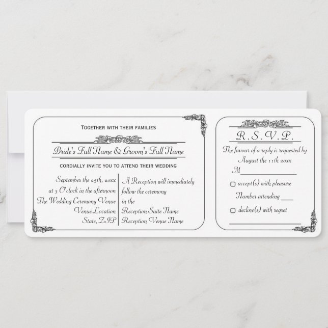 Convite de Casamento em Estilo de Bilhete Antigo c (Frente)