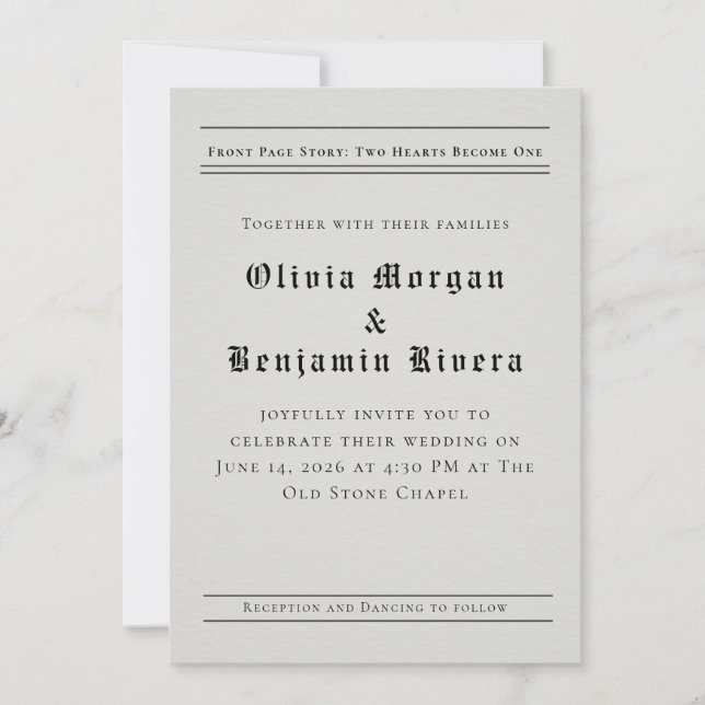 Convite de Casamento em Estilo de Jornal (Frente)