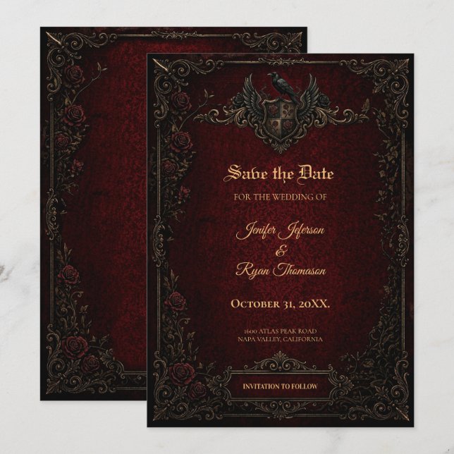 Convite de casamento em estilo gótico antigo para  (Frente/Verso)