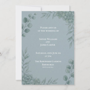 Convite de Casamento em Eucalipto Cinza Azul